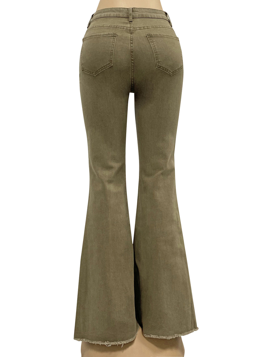 High Waist Vintage Slim Flare Jeans - Khakia - 4