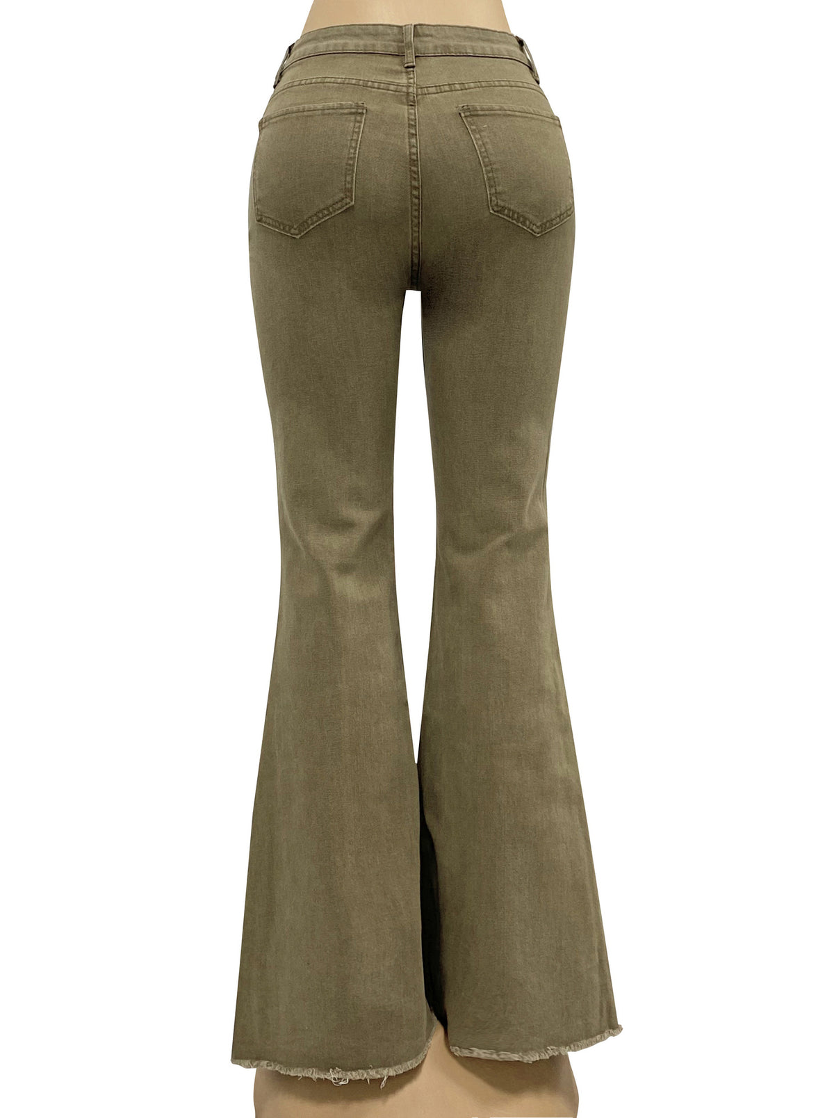 High Waist Vintage Slim Flare Jeans - Khakia - 4