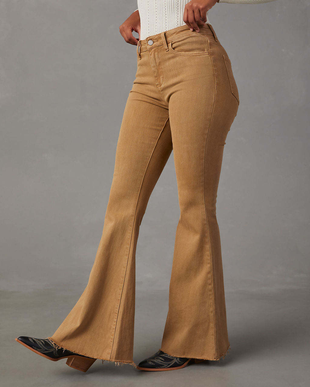High Waist Vintage Slim Flare Jeans - Khakia - 5