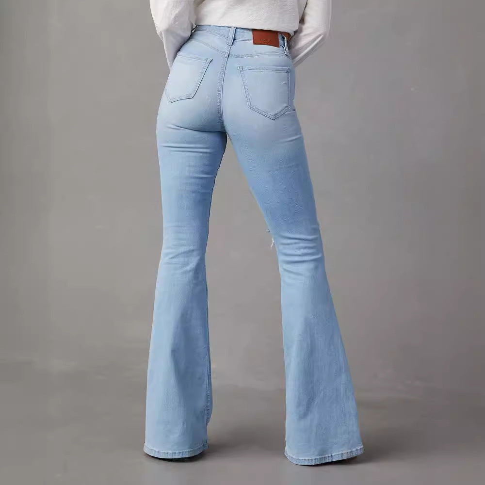 High Waist Distressed Flare Jeans - LightBlue - 2