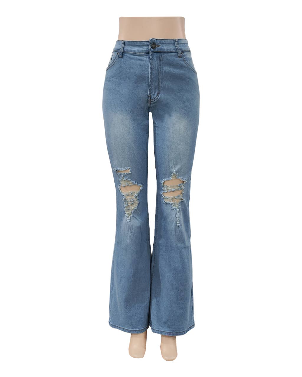 High Waist Distressed Flare Jeans