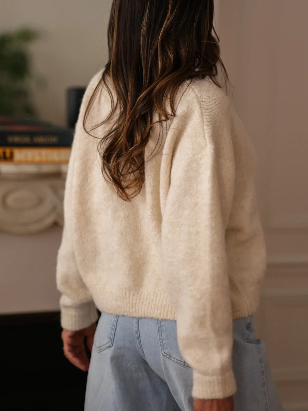 Brushed Knit Button Cardigan With Deep V Neckline - Apricot - 1