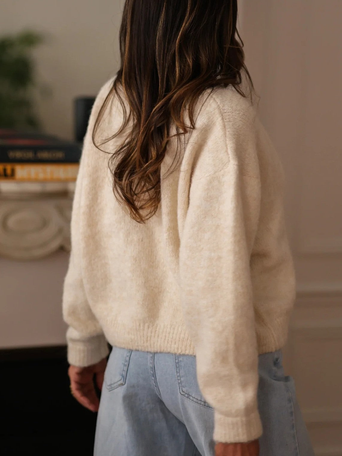 Brushed Knit Button Cardigan With Deep V Neckline - Apricot - 1