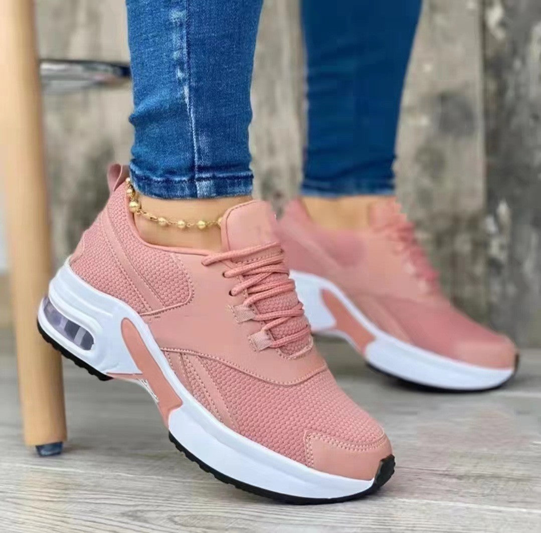 Chunky Air Cushion Lace Up Mesh Sneakers - Pink