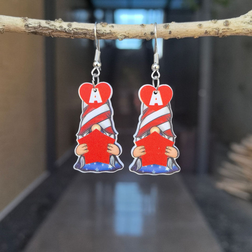 Patriotic Gnome Acrylic Dangle Earrings - A