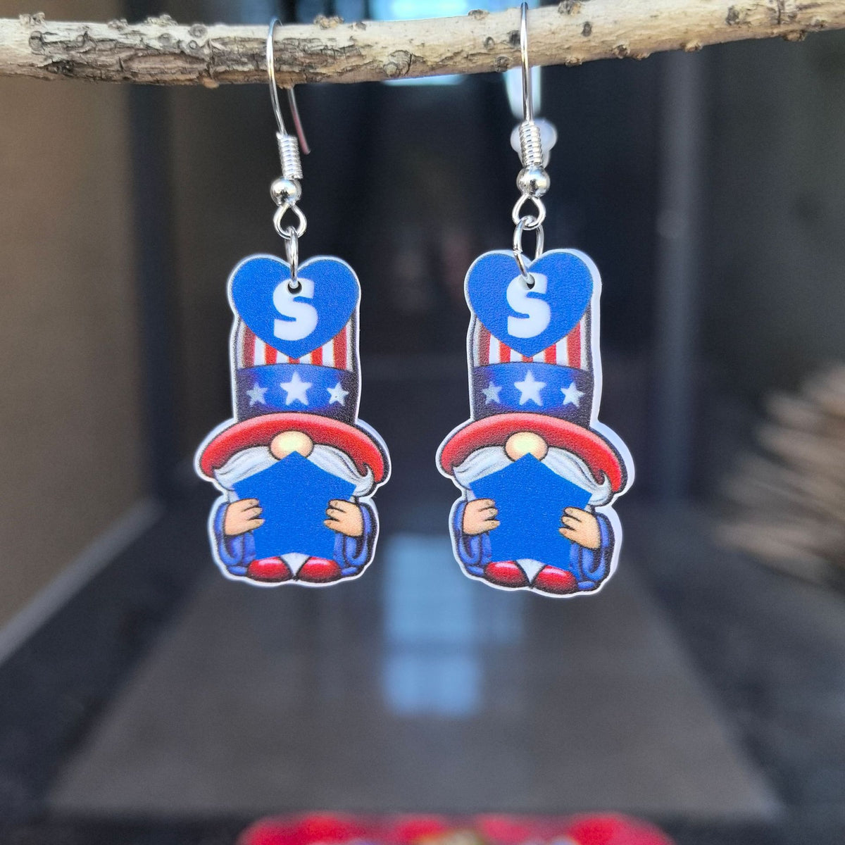Patriotic Gnome Acrylic Dangle Earrings - S