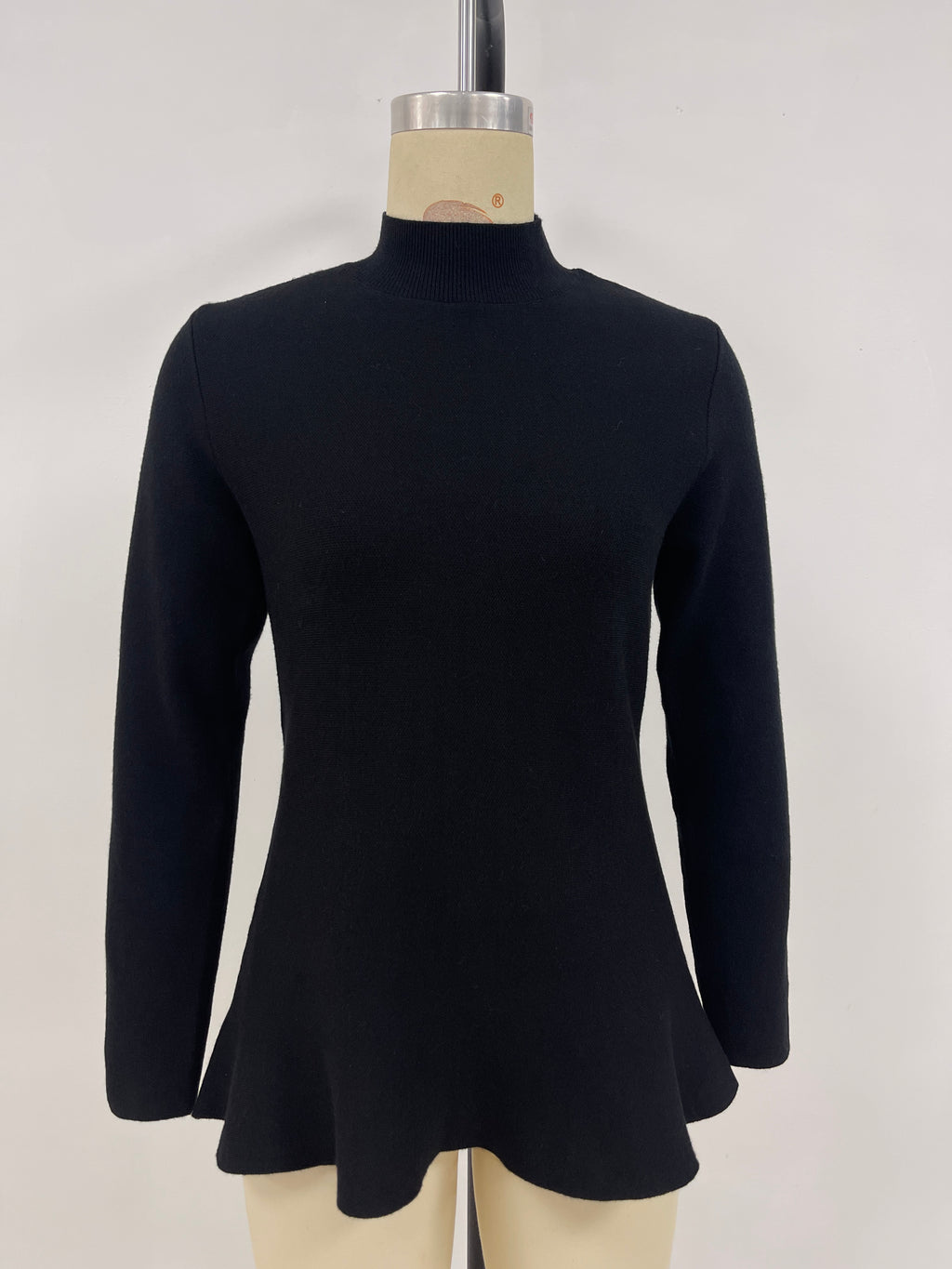 Mock Neck Peplum Hem Knit Sweater - Black