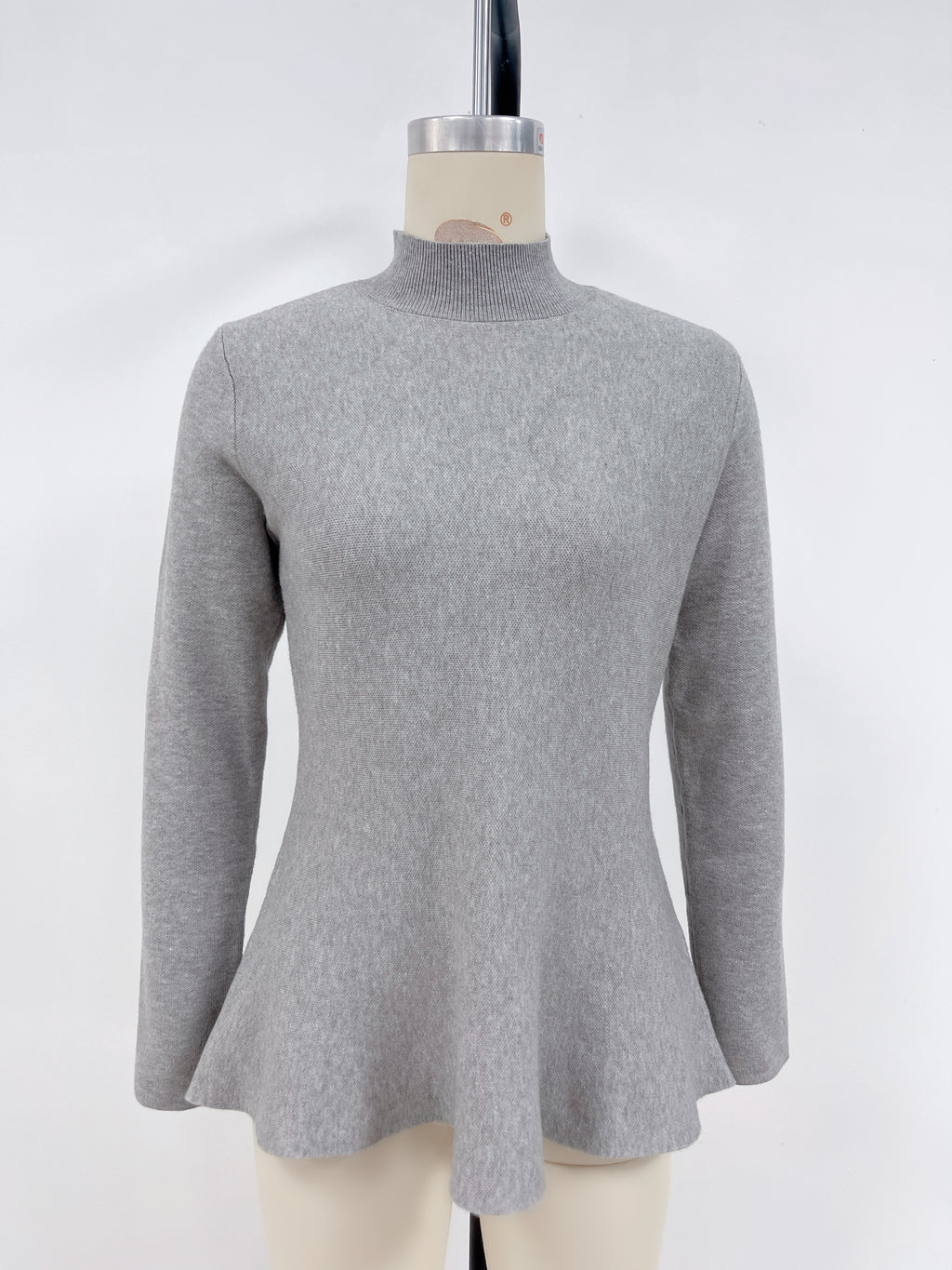 Mock Neck Peplum Hem Knit Sweater - Grey