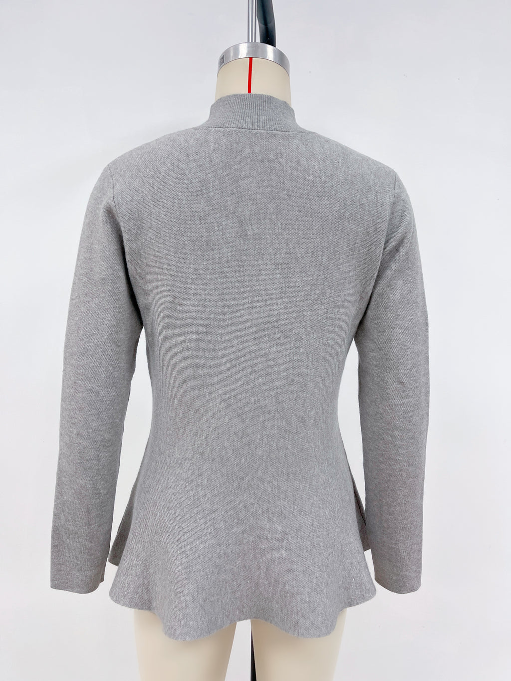 Mock Neck Peplum Hem Knit Sweater - Grey - 1