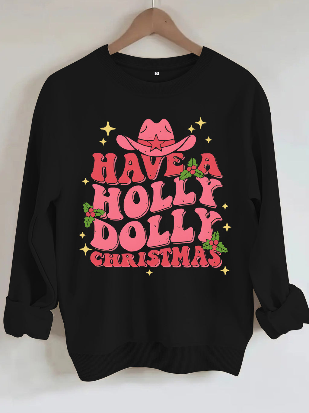 Western Christmas Cowboy Hat Graphic Sweatshirt - Black