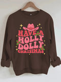 Western Christmas Cowboy Hat Graphic Sweatshirt - Coffee