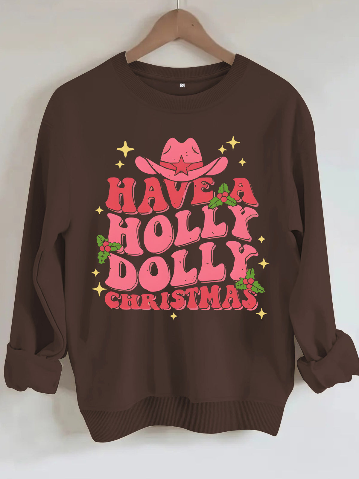 Western Christmas Cowboy Hat Graphic Sweatshirt - Coffee
