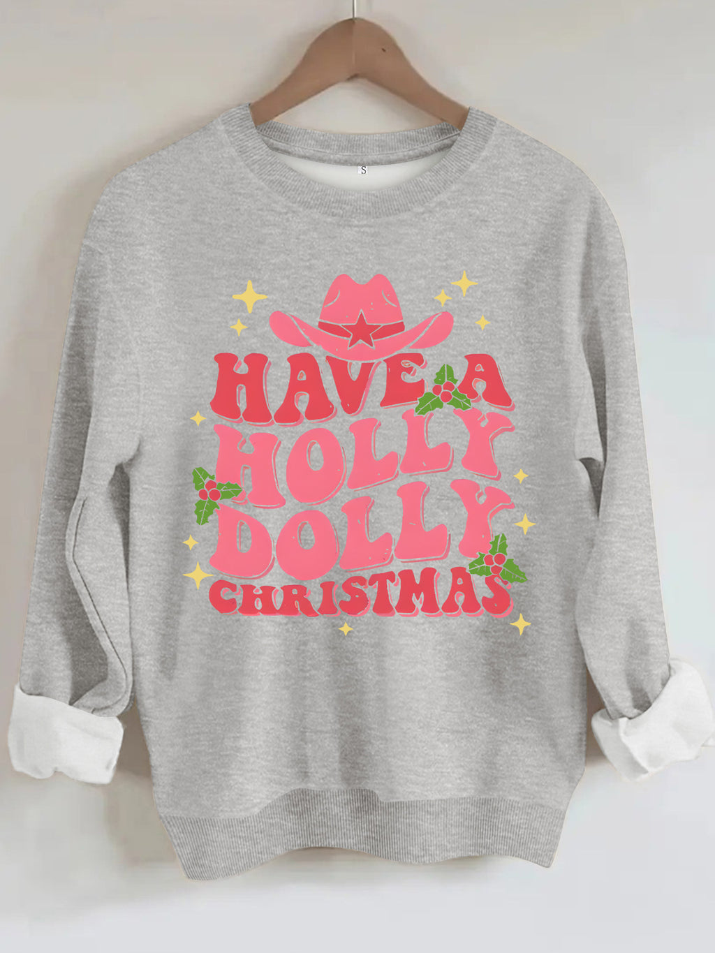 Western Christmas Cowboy Hat Graphic Sweatshirt - Grey