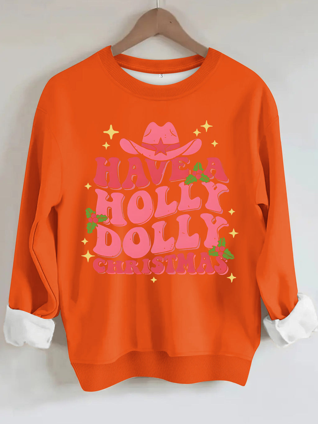 Western Christmas Cowboy Hat Graphic Sweatshirt - Orange