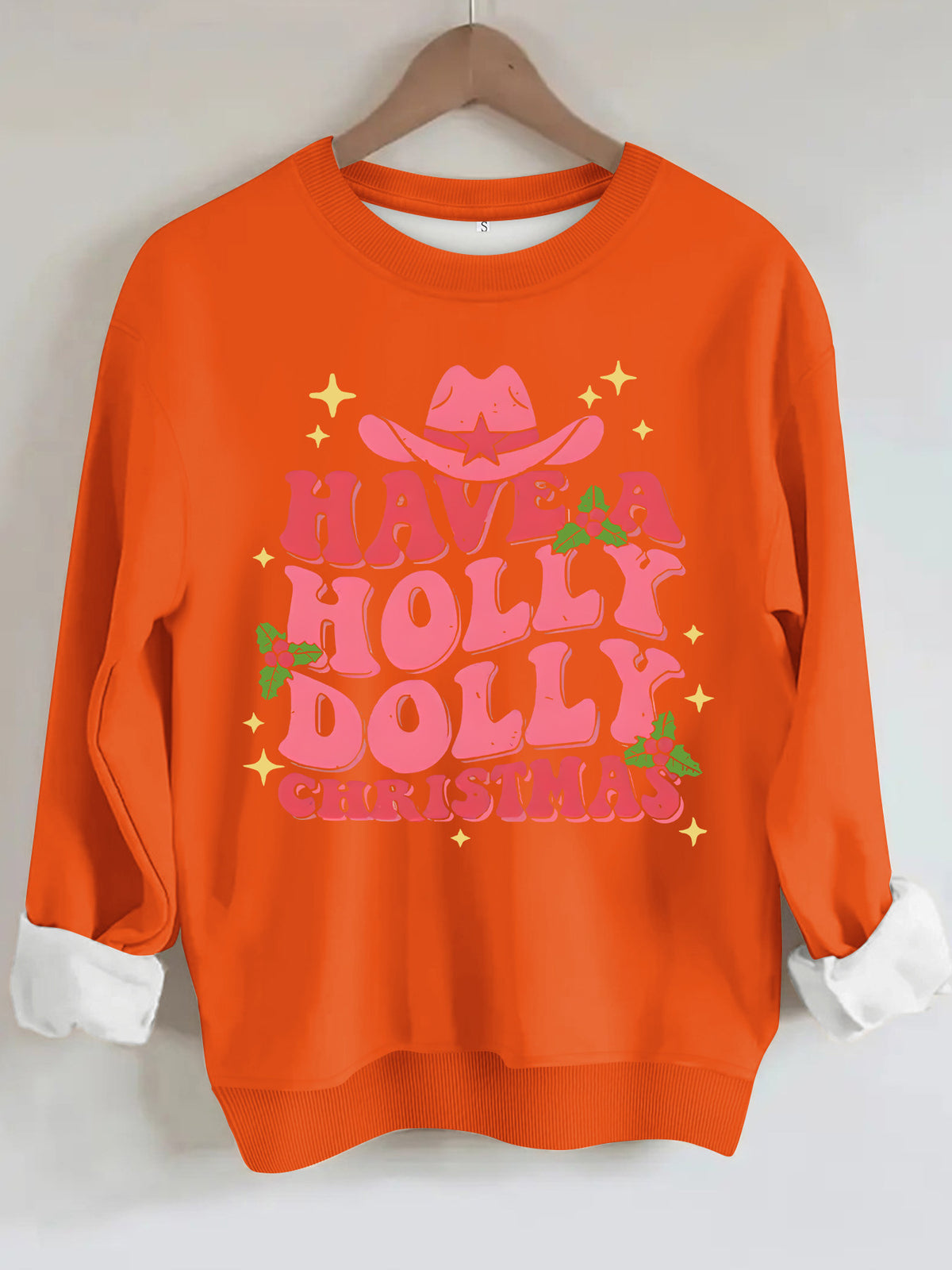 Western Christmas Cowboy Hat Graphic Sweatshirt - Orange