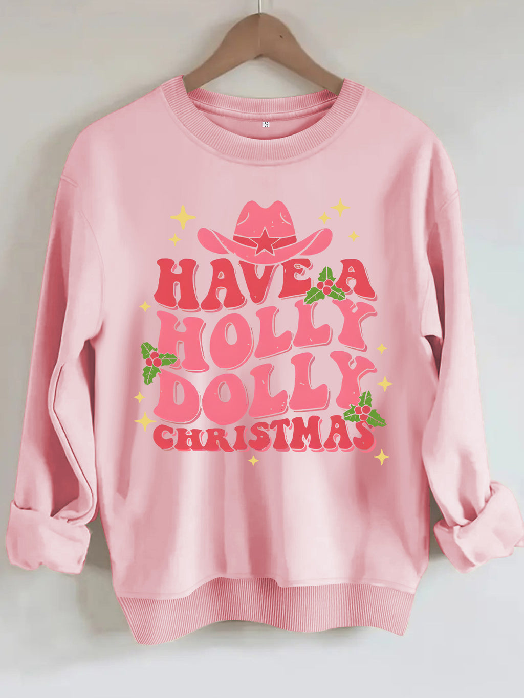 Western Christmas Cowboy Hat Graphic Sweatshirt - Pink