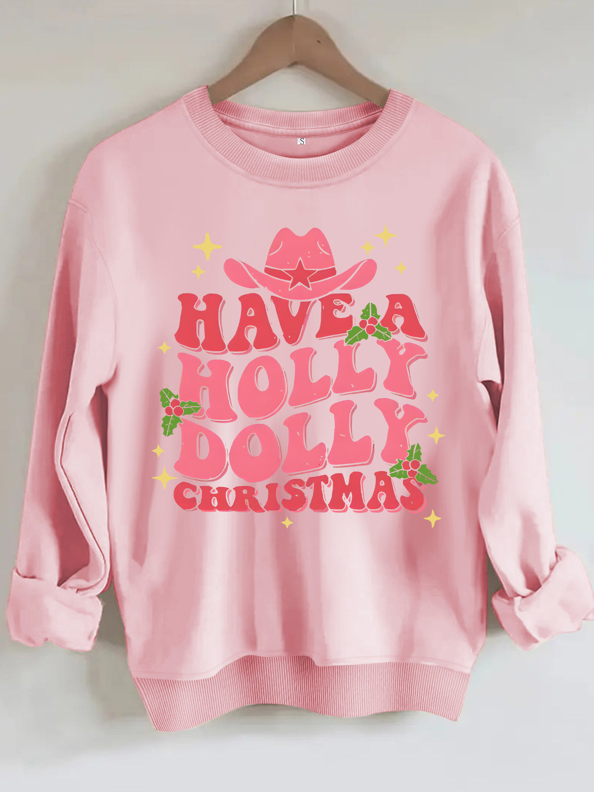 Western Christmas Cowboy Hat Graphic Sweatshirt - Pink
