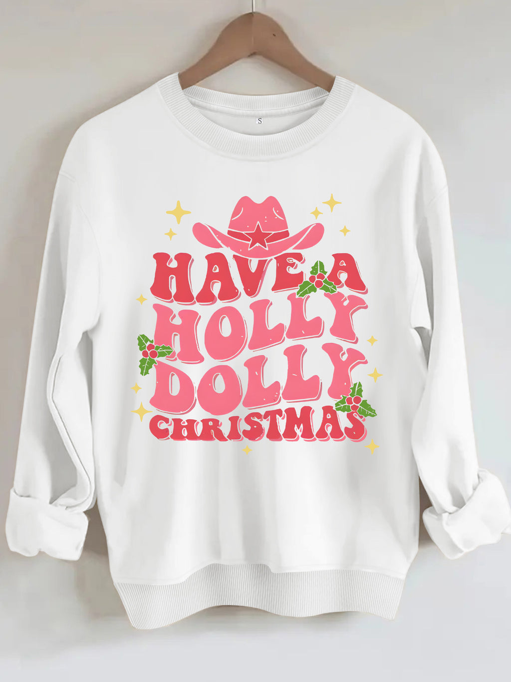 Western Christmas Cowboy Hat Graphic Sweatshirt - White