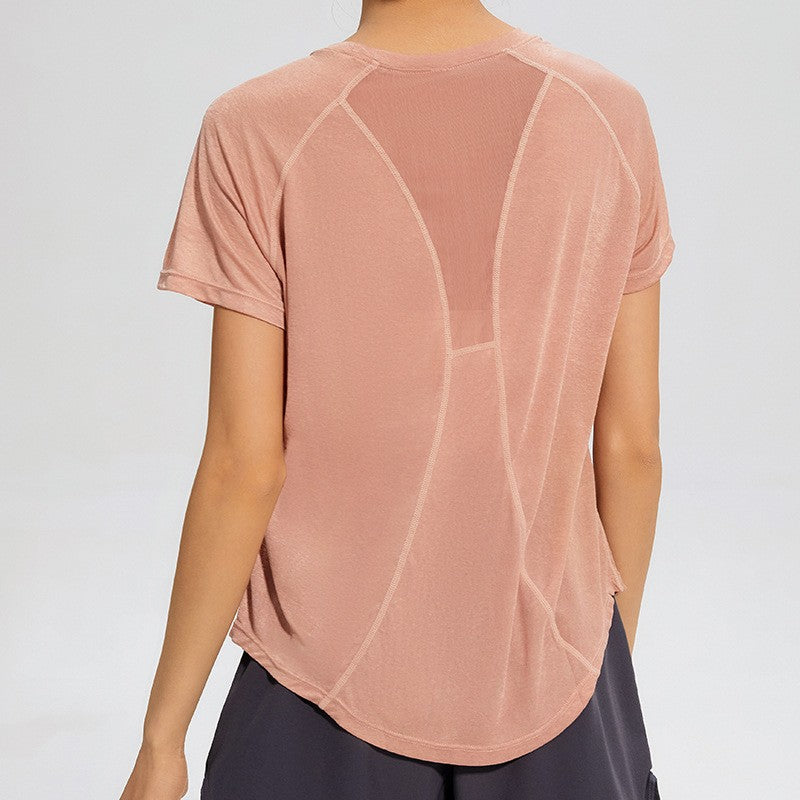 Mesh Back Raglan Sleeve Relaxed Workout Tee