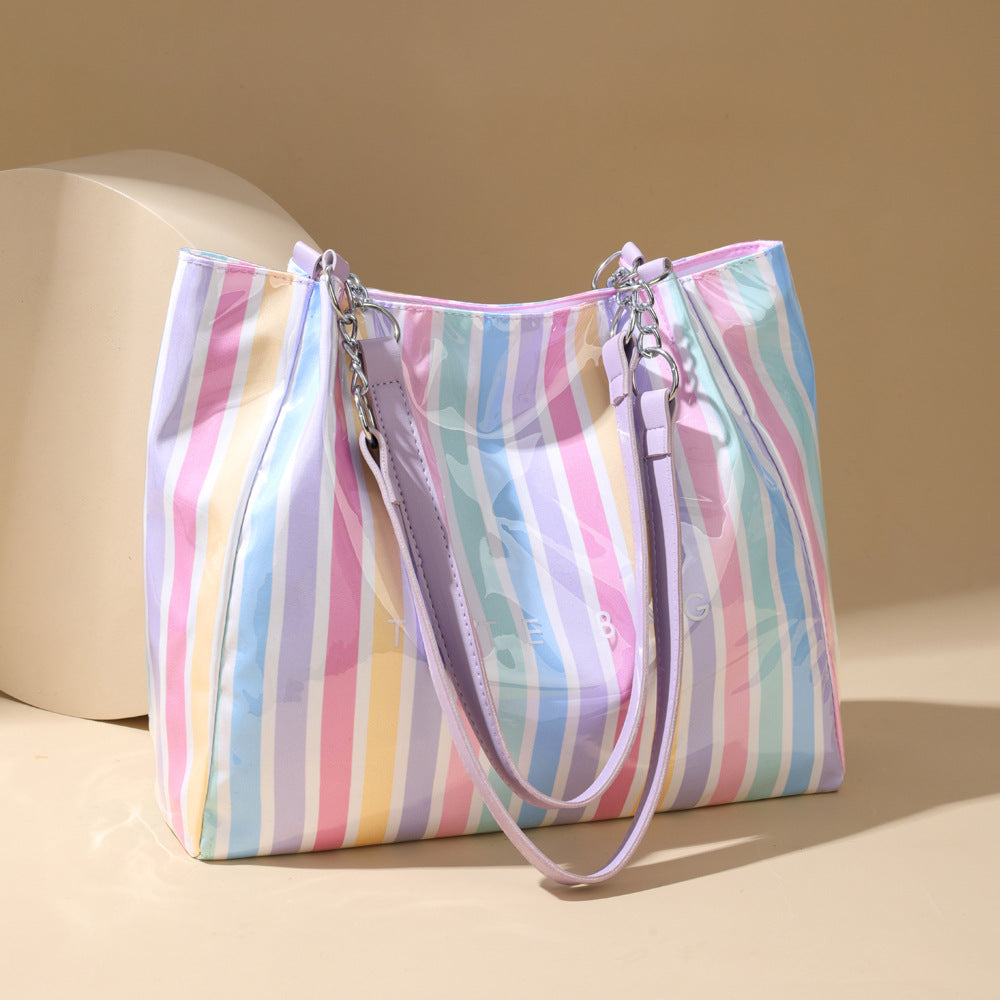Candy Stripe Vinyl Shopper Tote Bag - Colorful