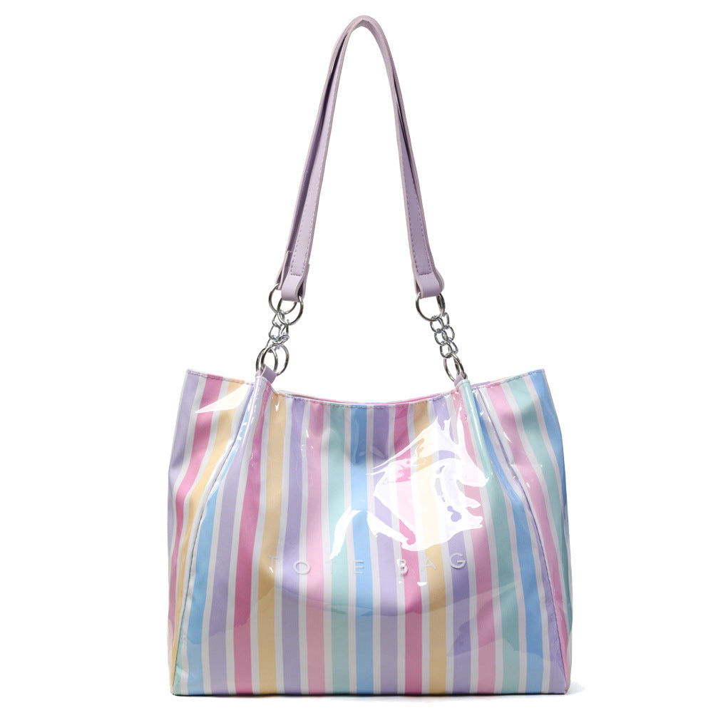 Candy Stripe Vinyl Shopper Tote Bag - Colorful - 1