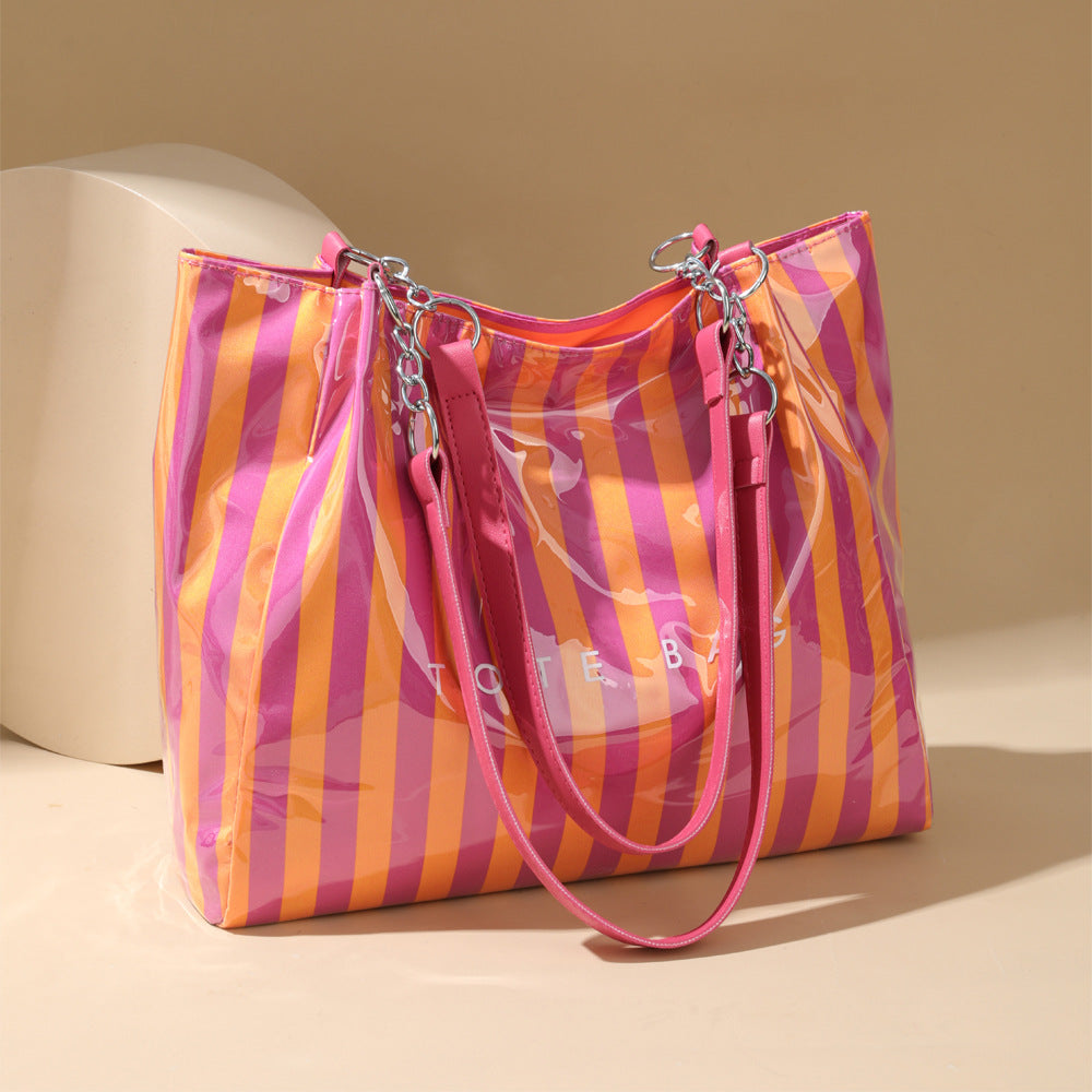 Candy Stripe Vinyl Shopper Tote Bag - Orange - 1
