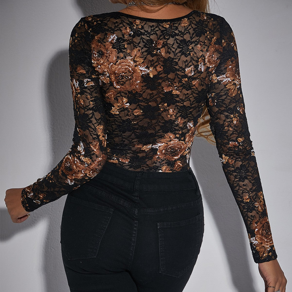Floral Lace Underwire Corset Long Sleeve Bodysuit