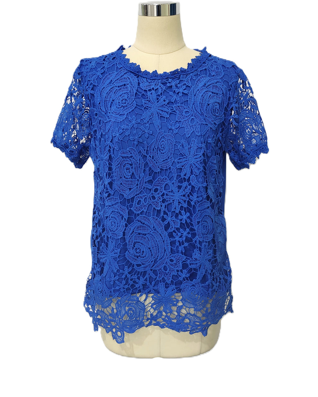 Crochet Lace Short Sleeve Top - Blue - 1