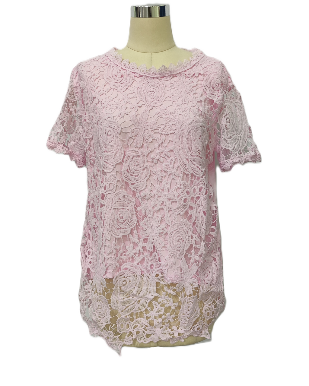 Crochet Lace Short Sleeve Top - Pink