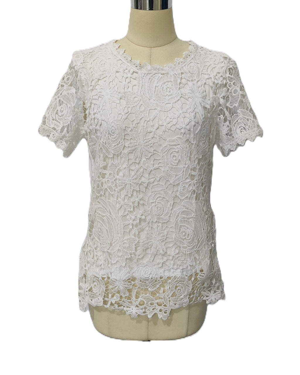 Crochet Lace Short Sleeve Top - White - 1