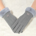 Plush Lapel Cuff Suede Touch Winter Gloves - Grey