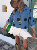 Slouchy Polka-Dot High-Low Hem Button-Down Shirt - Blue