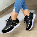 Metallic Trim Lace Up Platform Sneakers - Black