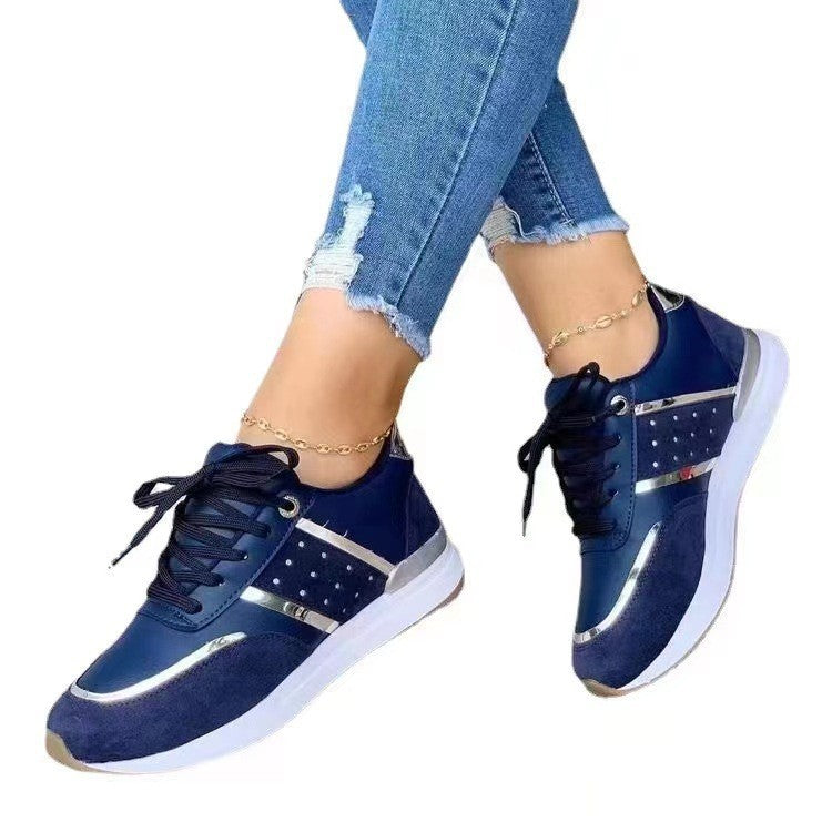 Metallic Trim Lace Up Platform Sneakers - Navy