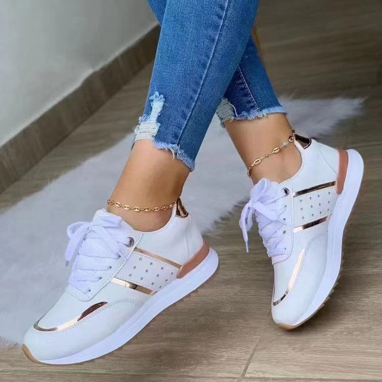Metallic Trim Lace Up Platform Sneakers - White