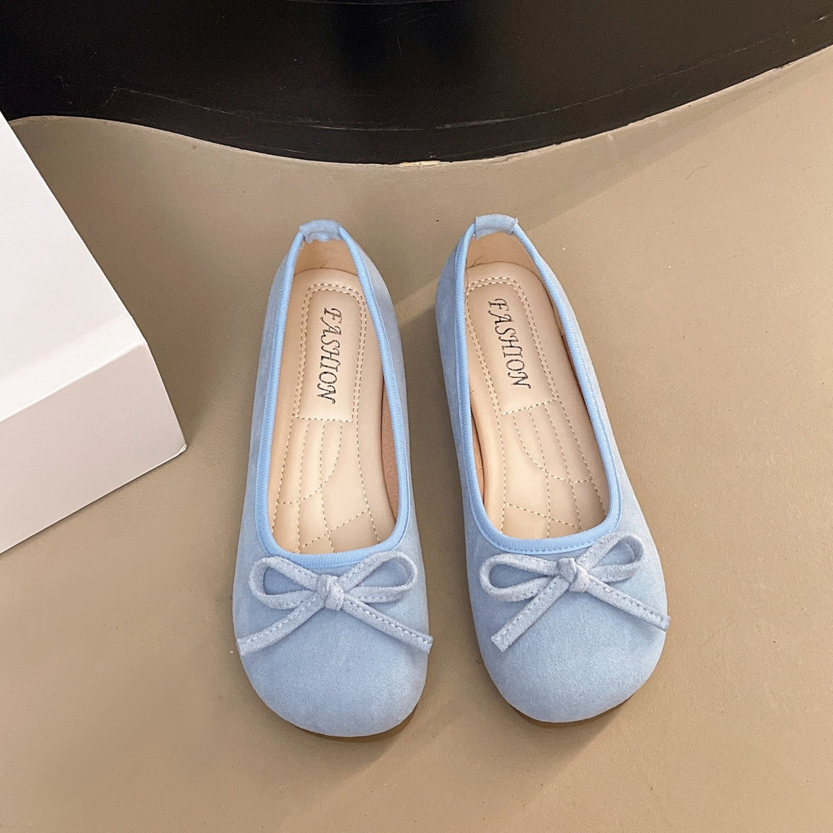 Faux Suede Bow Front Ballet Flats - Sky Blue