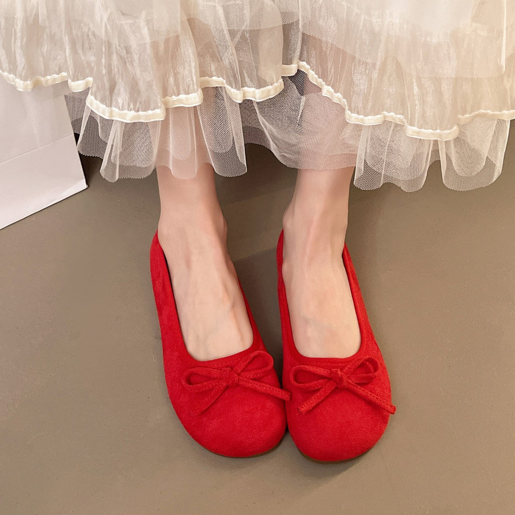Faux Suede Bow Front Ballet Flats