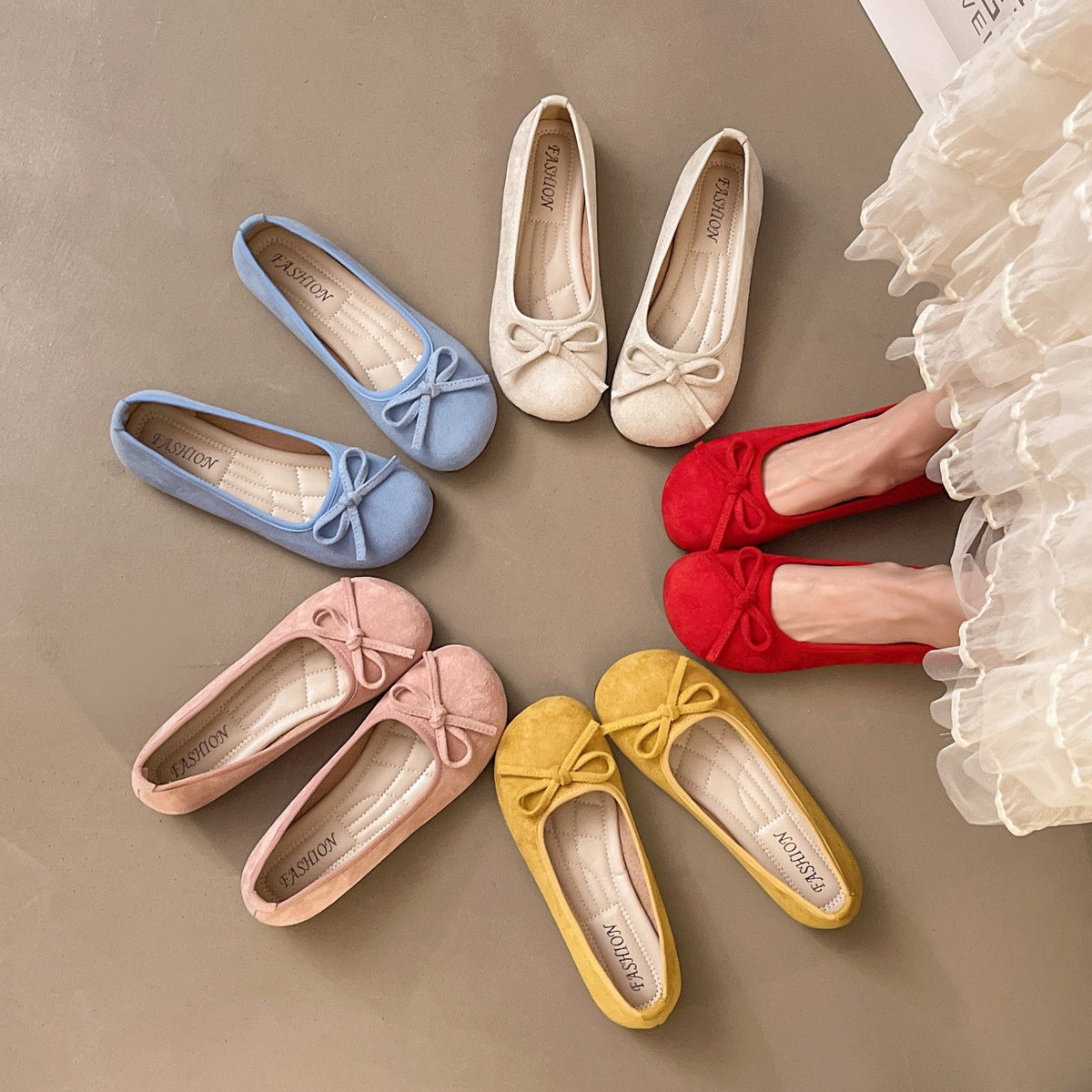 Faux Suede Bow Front Ballet Flats