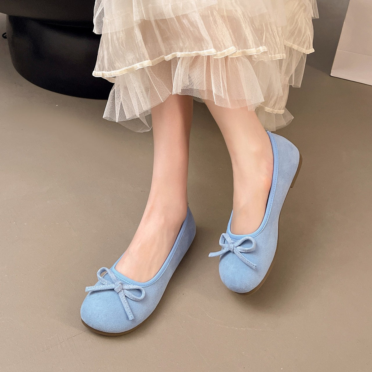 Faux Suede Bow Front Ballet Flats