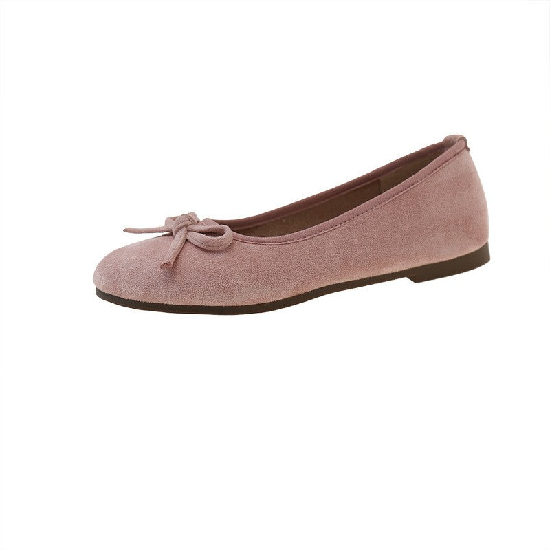 Faux Suede Bow Front Ballet Flats