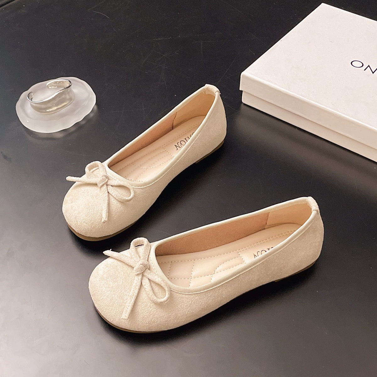 Faux Suede Bow Front Ballet Flats