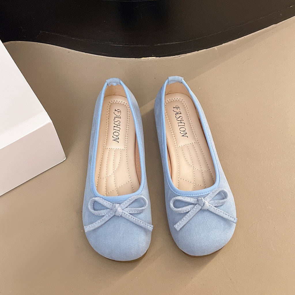 Faux Suede Bow Front Ballet Flats