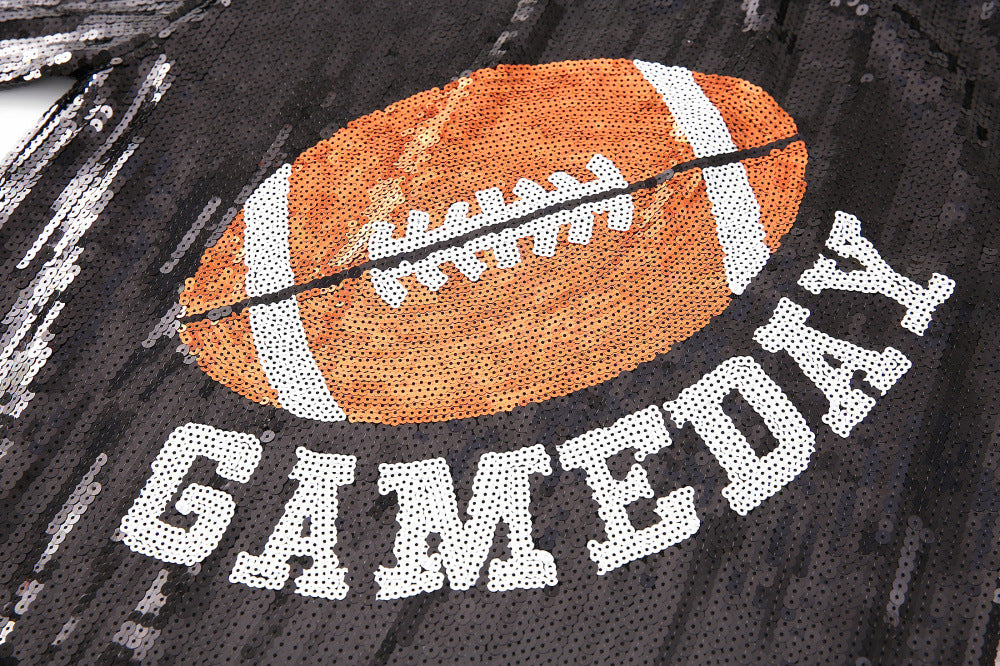Oversized Sequin Football Jersey Tunic Top - Black - 4