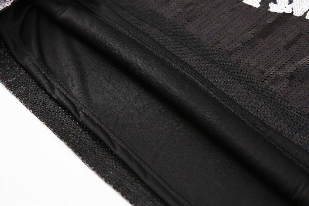Oversized Sequin Football Jersey Tunic Top - Black - 7