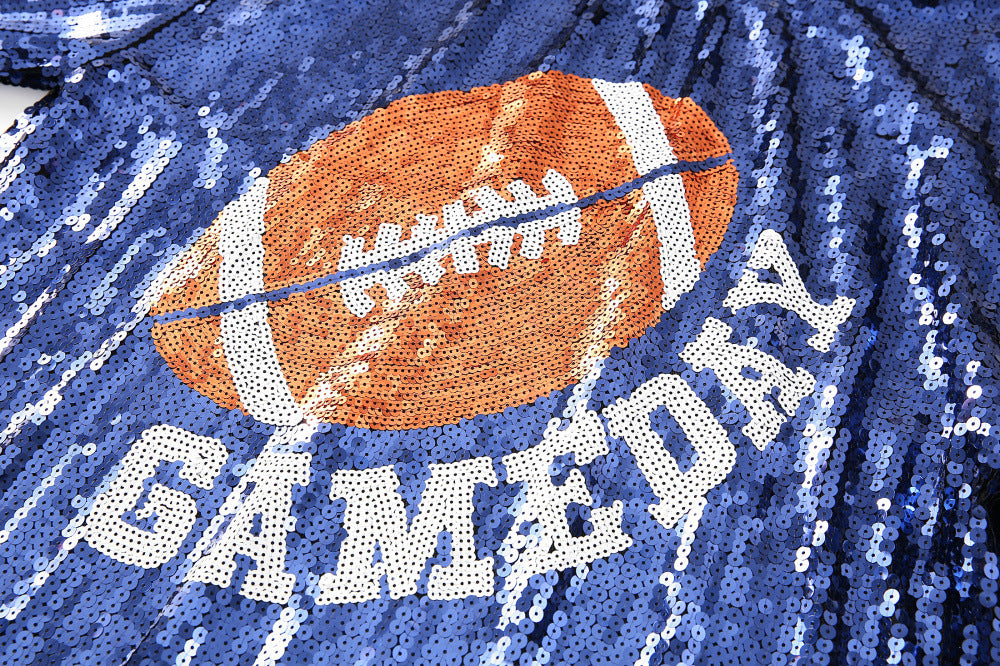 Oversized Sequin Football Jersey Tunic Top - Blue - 3