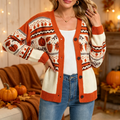 Halloween Pumpkin Fair Isle Knit Cardigan - Orange
