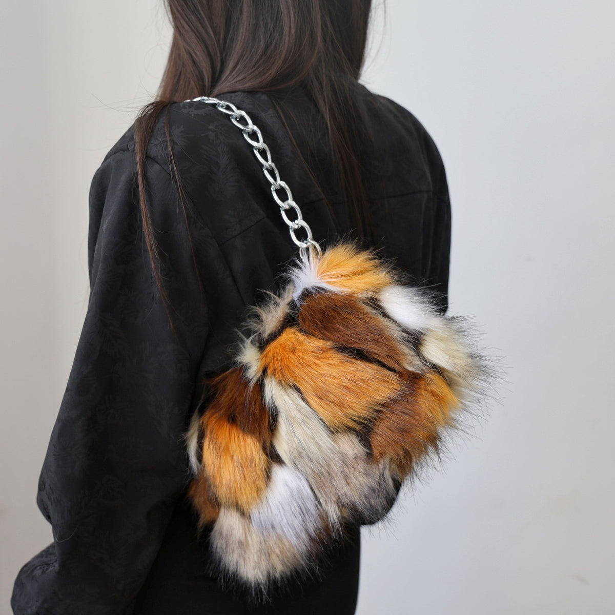 Fluffy Faux Fur Chain Shoulder Bag