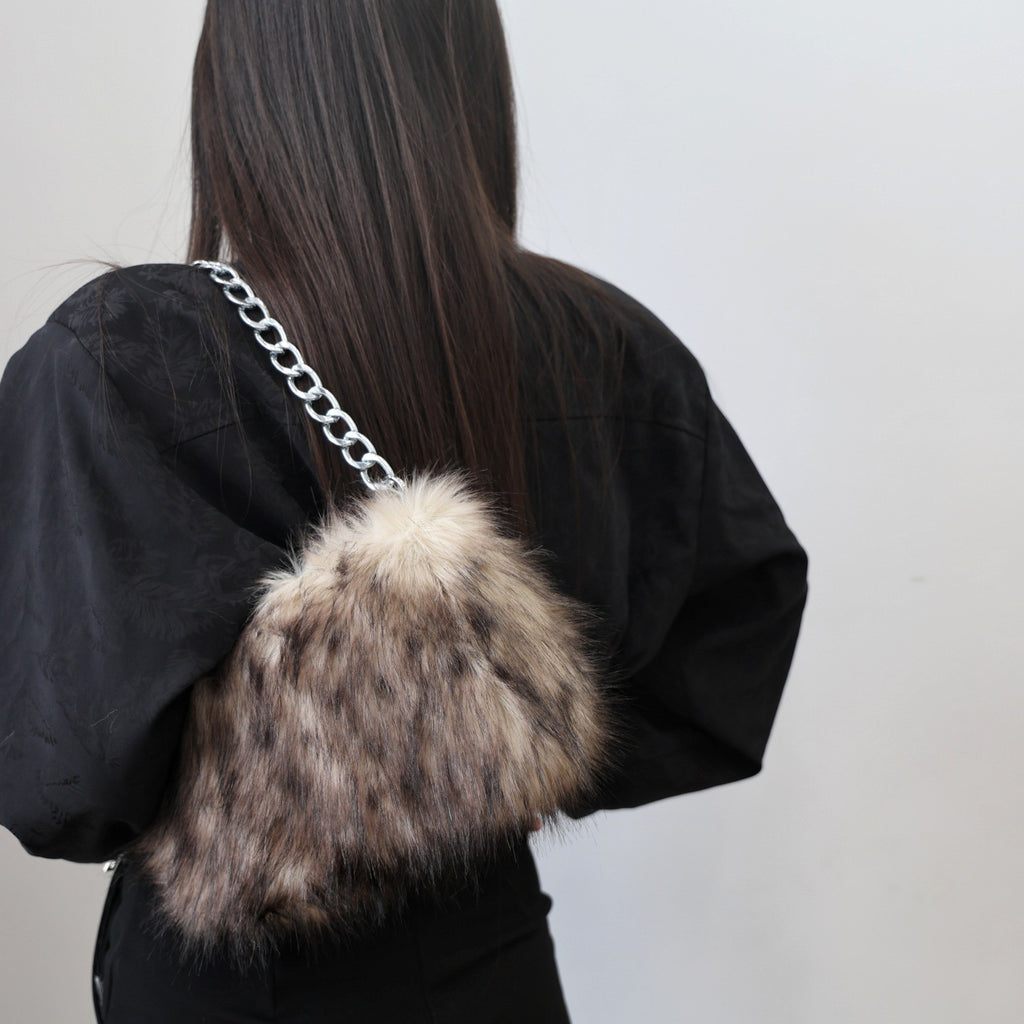 Fluffy Faux Fur Chain Shoulder Bag