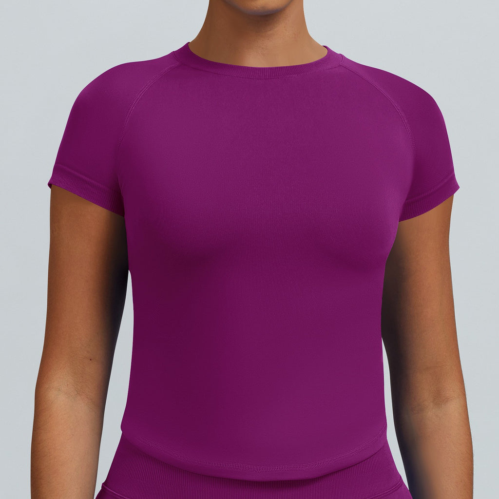 Matte Fitted Raglan Short Sleeve Workout Tee - Berry