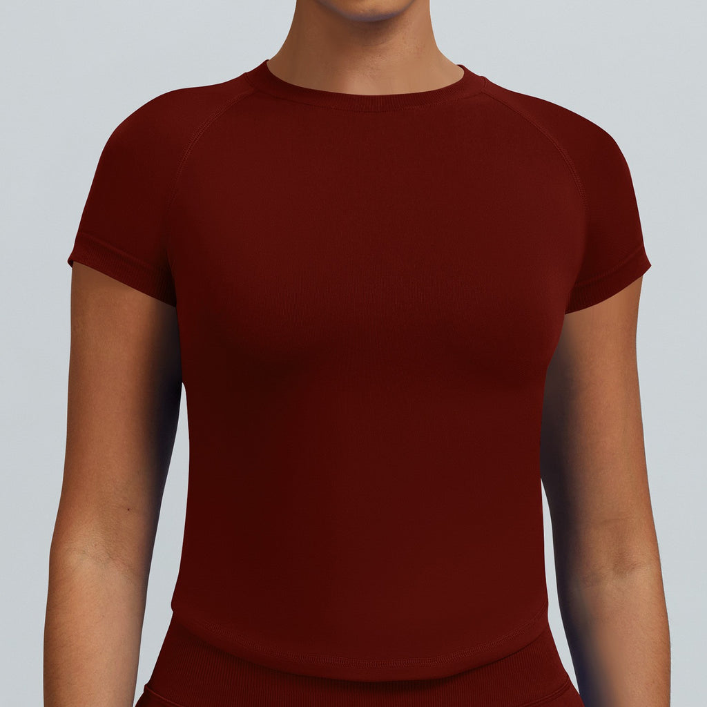 Matte Fitted Raglan Short Sleeve Workout Tee - Wine
